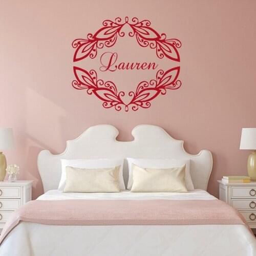 YOYOYU Vinyl Leaf Frame Personalized Custom Name Wall Stickers Girls Bedroom Decor Nursery Princess Custom Name Mural DIY SYY294