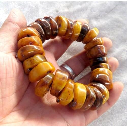 Explosion Natural Amber Yellow Beeswax Old Stone Abacus Bead Handrow For Men Hand Bracelet Bangle 20cm