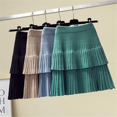 Green White Winter Wool Cake Skirt Women 2021 New Autumn Casual Slim High Waist All-Match Skirts Female Korean A-line Skrt Lady