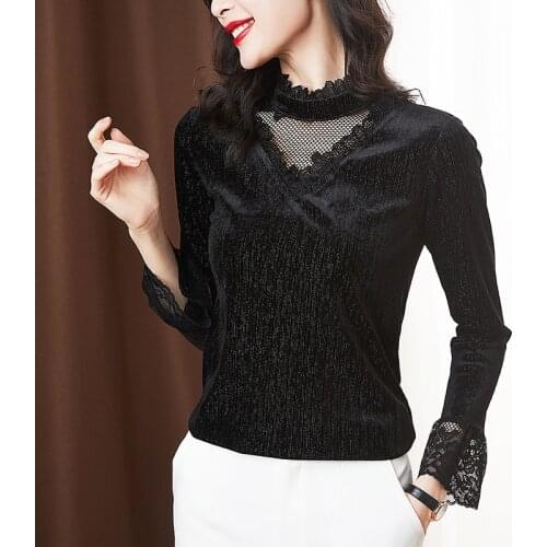 Woman Feminina WomenS Vintage Blouse Fashion Clothes 2020 Spring Autumn Black Lace Shirts Female D0115