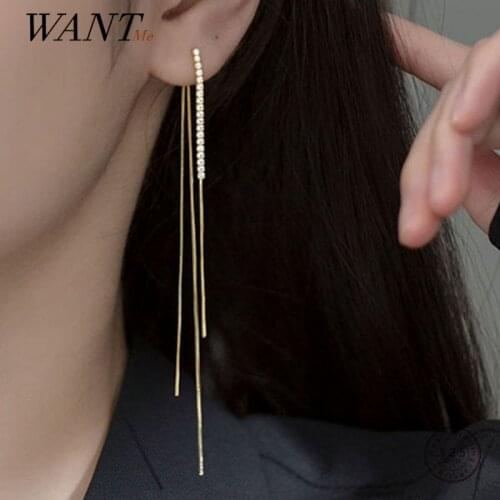 WANTME 925 Sterling Silver Luxury Crystal Zircon Snake Bone Tassel Long Earrings for Women Fashion Korean Wedding Jewelry Gift