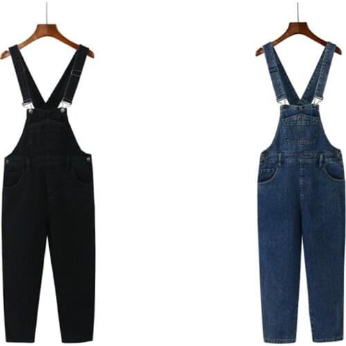 Blue Black Womens Jeans Overalls Casual Streetwear High Wasit Suspender Denim Jumpsuit Loose Baggy Bib Pants Straps Trousers