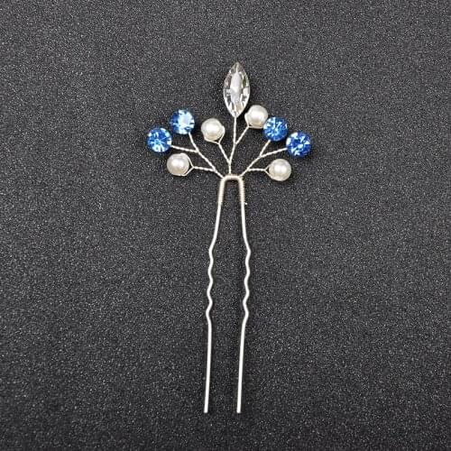 4PCS Silver Color Blue Rhinestone Women Hair Sticks Wedding Hair Jewelry Accessories Pearl Bridal Handmade Shiny Hair Ornament