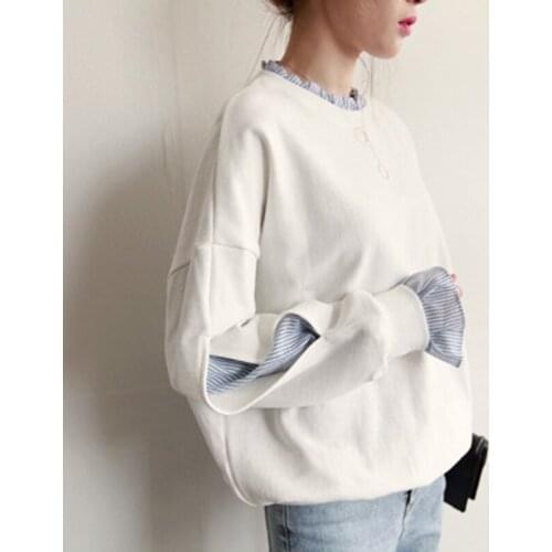 2021 Korean version of the new solid color loose fake double-layer sweater temperament round neck long-sleeved womens shirt