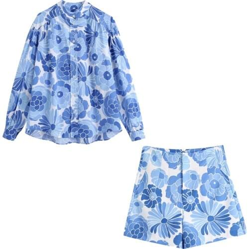 New Summer Women Two Piece Set Floral Printed Shirt & High-Waist Shorts Women Outfit Shorts Sets Ensemble Femme