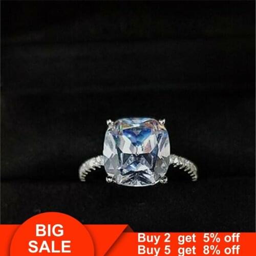 Female ring 925 Sterling silver Cushion cut 10mm AAAAA Cubic Zirconia Engagement Wedding Band Rings for women Bridal Jewelry