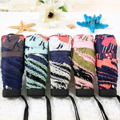 New ultra light sun umbrella womens mini sun umbrella small fresh sunshade folding 5 fold umbrella dual-use sunscreen umbrellas