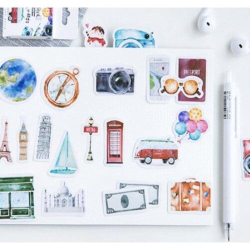 46Pcs Travel series Vehicle Decorative Adhesive Stickers DIY Diary Stationery Stickers Gift Decorative Stickers