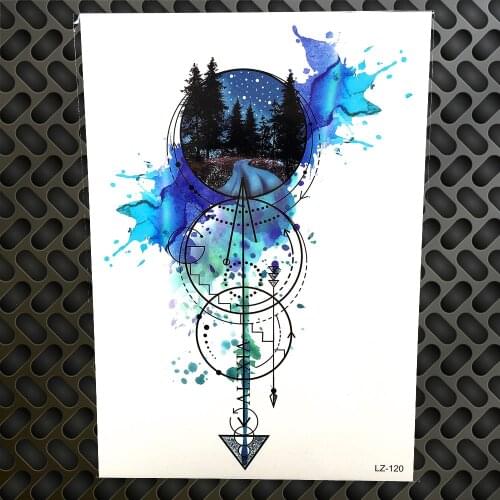 Watercolor Geometric Circle Arrow Temporary Tattoo Waterproof Forest Anchor Fake Arm Tatoo For Men Women Flash Tattoo Stickers