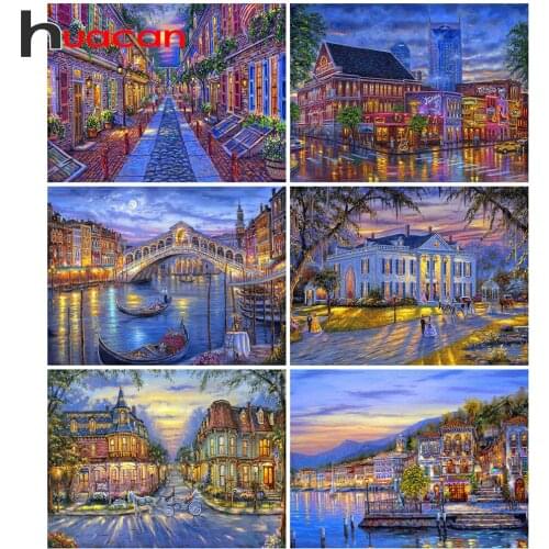Huacan Diamond Embroidery 5D Town Diamond Painting City Landscape Mosaic Cross Stitch Kits Needlework Pictures For The Home