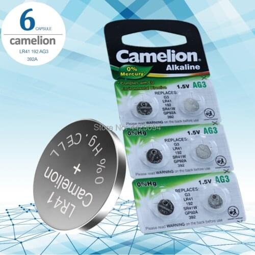 6pcs LR41 Zn/MnO2 1.5V Lithium Coin Batteries Button Cell Batteries Camelion 100% Original SR41 AG3 G3A L736 192 392A
