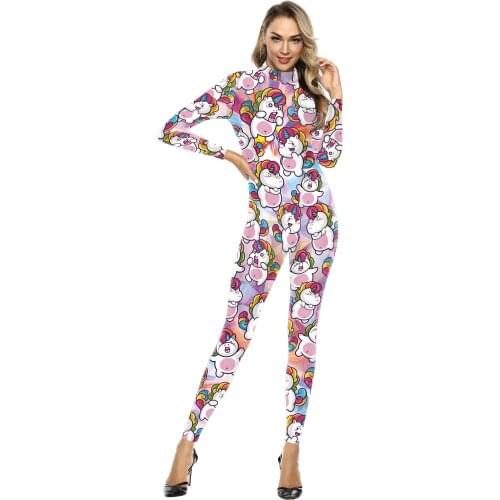Anime Horse Printed Bodysuit Long Sleeve Slim Adult Unisex 3D Printed Clothes Mens Womens Costume Sexy Elastic Tight Jumpsuits