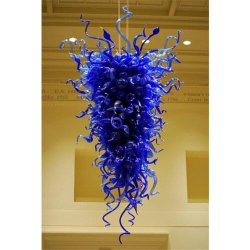 Large Cobalt Blue LED Bulbs Art Glass Chandelier Lightings -60inches