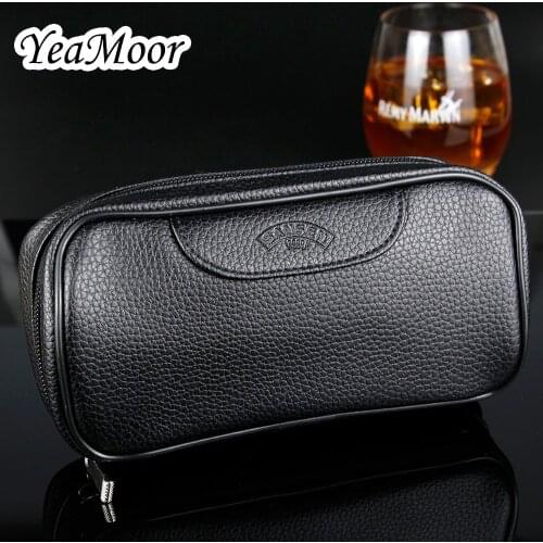 Big Capacity Smoking Pouches Independent Tobacco Bag Inside Pu Leather Smoking Pipe Bag Black Tobacco Pipe Case
