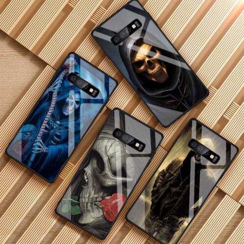 Grim Reaper Skull Skeleton Tempered Glass Phone Case For Samsung Galaxy S8 S9 S10 S20 PLUS J6 J8 2018 NOTE 8 9 10 Cover Shell