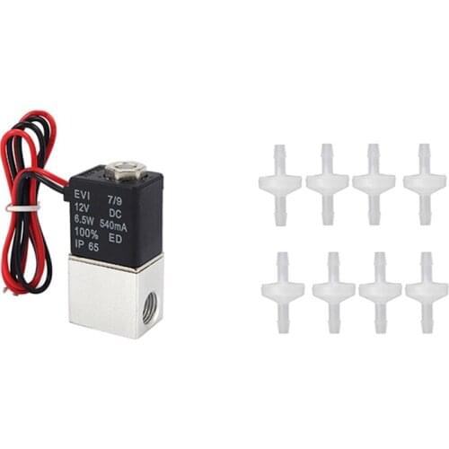 1 Pcs DC12V Solenoid Valve 1/4 Inch 2 Way Pneumatic Valves & 8 Pcs 1/4Inch Check Valve 6mm PVDF One Way Valve