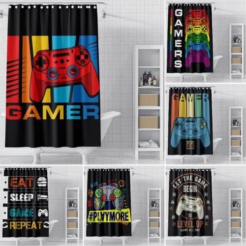 Gamepad Bathroom Shower Curtain Gamer Waterproof Shower Curtain Kids Boys Teens Video Game Shower Curtain With Hooks