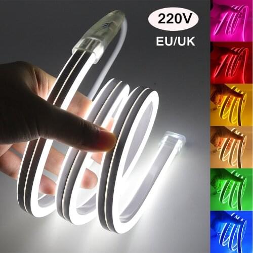 220V Flexible LED Neon Light 2835 Led Strip Light Waterproof 120led/m LED Neon Sign Lights Outdoors Lighting Decorate EU UK Plug