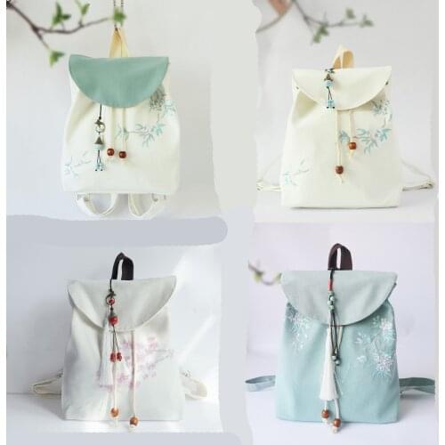 1pcs Handmade Chinese Style Ancient Retro Embroidery Canvas Backpack Girls Schoolbags Daily Outdoor Laptop Bag Women Girl Gift