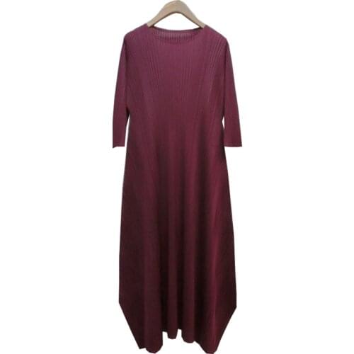 HOT SELLING Miyake pressure show thin pleate dress o-neck three quarter BUD dress IN STOCK