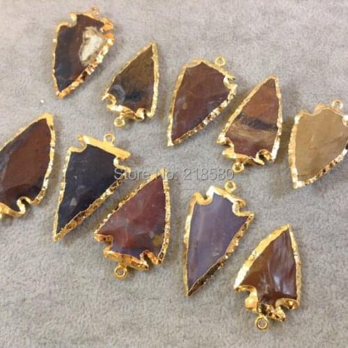 PM644 Small Brown Jaspers Arrowhead Pendant Charm with Gold Electroplated 25-35mm RANDOM COLORS
