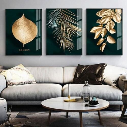 Fashion Abstract Golden Plant Leaves Wall Poster Print Modern Style Canvas Painting Art Living Room Decoration Picture Home Deco