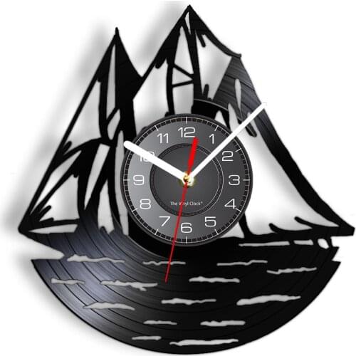 Ocean Sailing Ship Sailor Vinyl Album Record Clock Sailboat Wall Art Nautical Home Decor Silent Quartz Clock Seaman Mariner Gift
