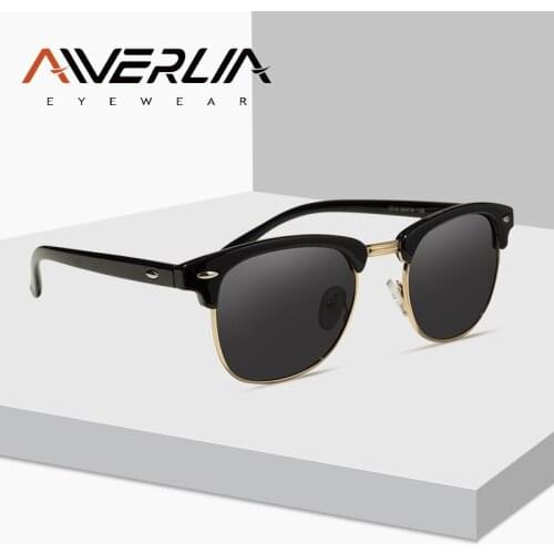 AIVERLIA Semi-Rimless Polarized Sunglasses Men Women Half Frame Sun Glasses Brand Design Vintage Square Mirror Shades UV400 AI21