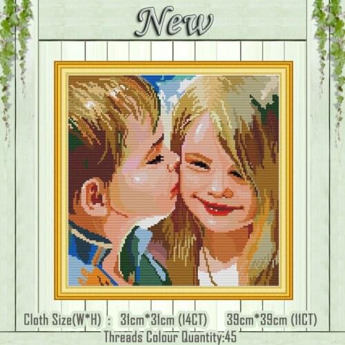 Kiss boy girl cartoon home decor painting counted print on the canvas DMC 11CT 14CT kits Cross Stitch Embroidery needlework Sets