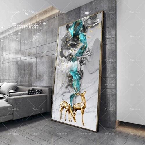 1 Pieces Nordic Style Golden Deer Wild Animals Wall Posters For Modern Home Decor Pictures For Living Room HD Canvas Paintings