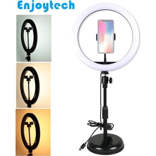 New Desktop Mobile Phones Mounts Holder Stands with LED Beauty Ring Flash Lamp Light for iPhone Huawei Xiaomi Tripod for Blogger