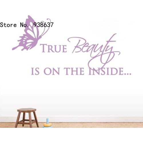True Beauty Quote Wall Decal with Butterfly Home Decor Living Room Bedroom Office Decoration Vinyl Removable Wall Stickers ZA900