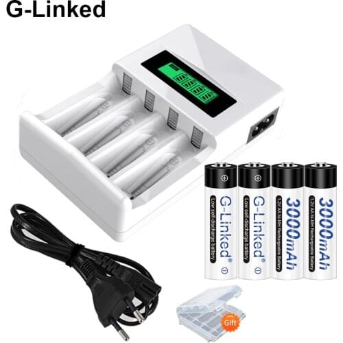 1.2V AA AAA NiCd NiMh Rechargeable Battery LCD Display Quick Charger + 3000mAh 1.2V Ni-Mh Rechargeable Battery AA Baterias