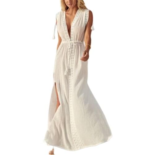 Solid Saida De Beach Long Dress Bikini Cover Up Plus Size Swimwear Cover-up 2019 Summer Pareo Plage Sexy Plunge Pareos Women