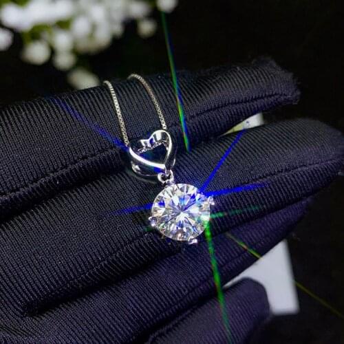 BOEYCJR 925 Silver 0.5ct/1ct/2ct/3ct F color Moissanite VVS Engagement Wedding Pendant Necklace for Women Anniversary Gift