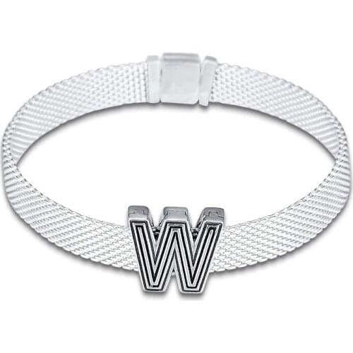 Fits for Pandora Charms Bracelets Letter W Clip Beads 100% 925 Sterling Silver Jewelry Free Shipping