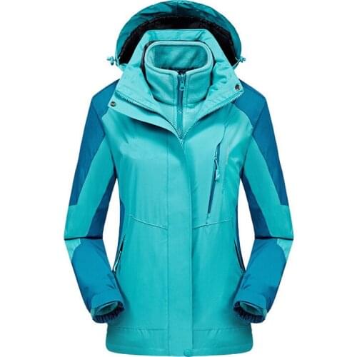 Hiking Jackets Winter Women 3 in 1 Detachable Two-piece Waterproof Thick Warm Hooded Coats Outdoor Camping Trekking Windbreaker