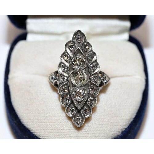 PERFECT OLD RUSSIAN 14K GOLD RUSSIAN NATURAL DIAMOND NAVETTE AMAZING RING