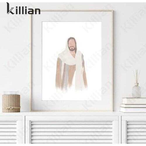 Cartoon Comic Jesus Portrait Christ Print Watercolor Canvas Painting Jesus Art Poster Minimalism Wall Art Decoration Home Decor