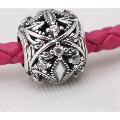 Authentic S925 Bead Openwork Vintage Twigs Flowers Charm fit Lady Bracelet Bangle DIY Jewelry