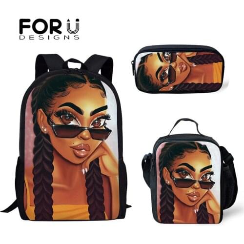 FORUDESIGNS 3pcs/set Afro Chilren School Bags Black Art Girls Print Book Bags for Teenager Girls Child School Backpacks Satchel