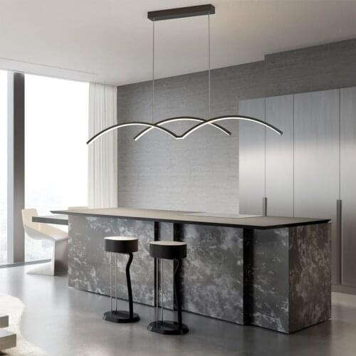 Modern Chandeliers For Dining Room Minimalist LED Long Table Kitchen Bar Office Studio Loft Lamp Black Smart Indoor Lighting