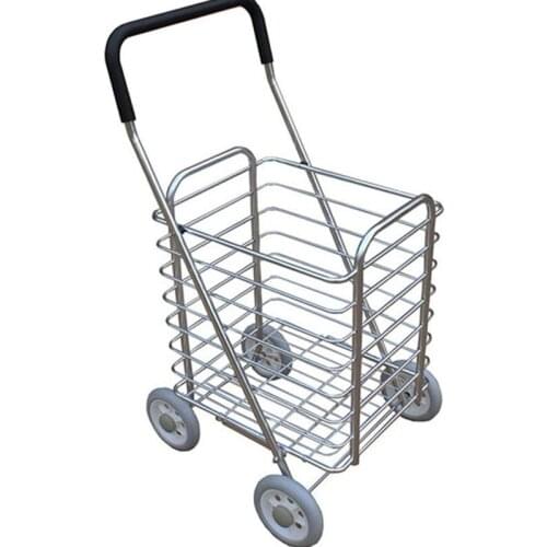 Aluminum Alloy Shopping Cart, Grocery Wagon, 15cm Big Wheel Folding Trolley, Small Trailer Food Basket