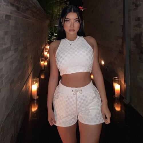 3-Color Flocking Three-Dimensional Retro Plaid Pattern Super Solid Color Sleeveless Vest Suit Retro Shorts Suit