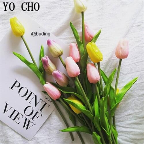 YO CHO 31pcs/lot Artificial Tulips Flowers PU Bridal Bouquet Wedding Farmhouse Paty Decor Graduation Gift Real Touch Flower DIY