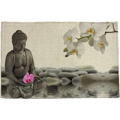 Zen and white orchid pattern print linen placemat coasters disc pads bowl pad pot dining table mat coster heat insulation pad