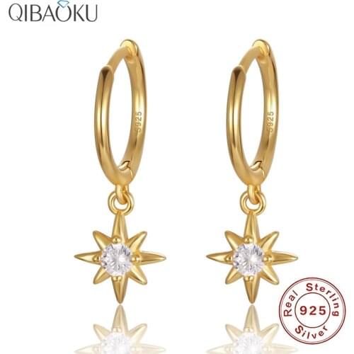 S925 Sterling SIlver Earrings Mini Shiny Star Hoop Earrings For Women Cute Gold Circle Earrings Fine Jewelri