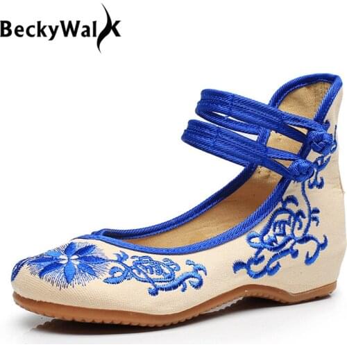 Big Size Comfortable Shoes Woman Sunflower Embroidery Women Shoes Increasing Height Spring Zapatos Mujer Size EU34-41 WSH2291
