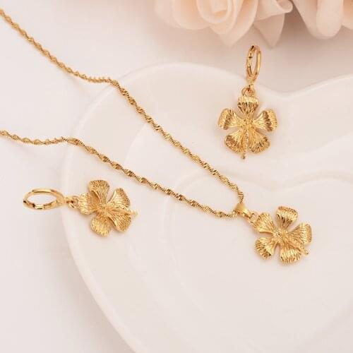 Gold Mothers Day Gift tobago flower Necklace Drop Earrings Flower Pendant Jewelry Wedding bridal party Jewelry Sets for women