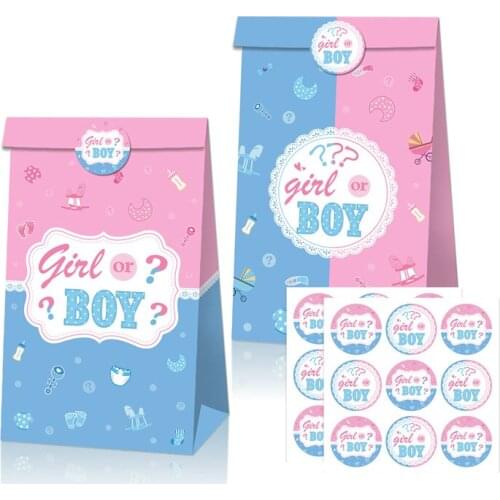 12pcs Girl or Boy Paper Gift Bags Gender Reveal Party Supplies Packaging Box Cookie Candy Bag Kids Baby Shower Favors Decoration